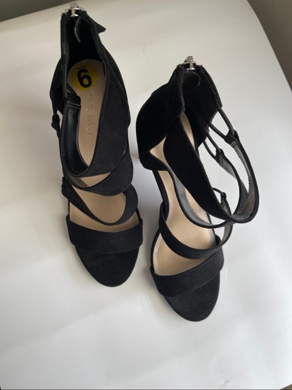 Nine West Black Strappy Suede High Heel Sandals - Picture 4 of 8